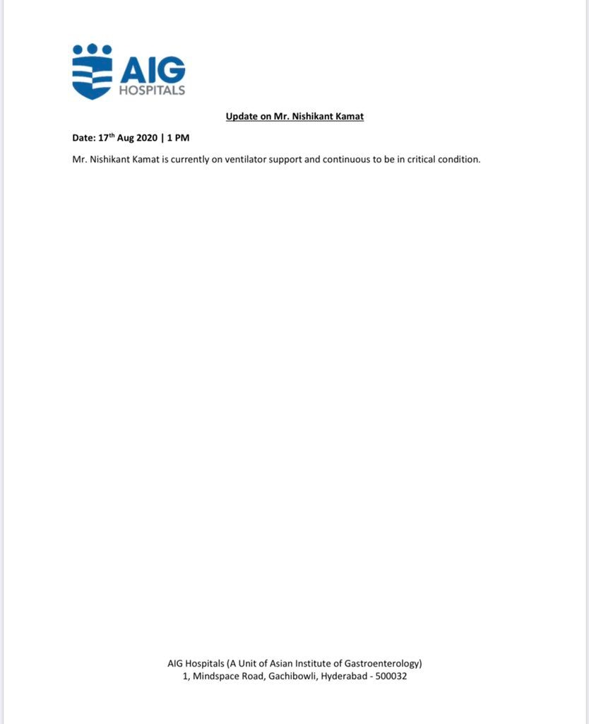 निशिकांत कामत व्हेंटिलेटरवर, प्रकृती चिंताजनक; हैदराबादच्या रुग्णालयाचं मेडिकल बुलेटिन