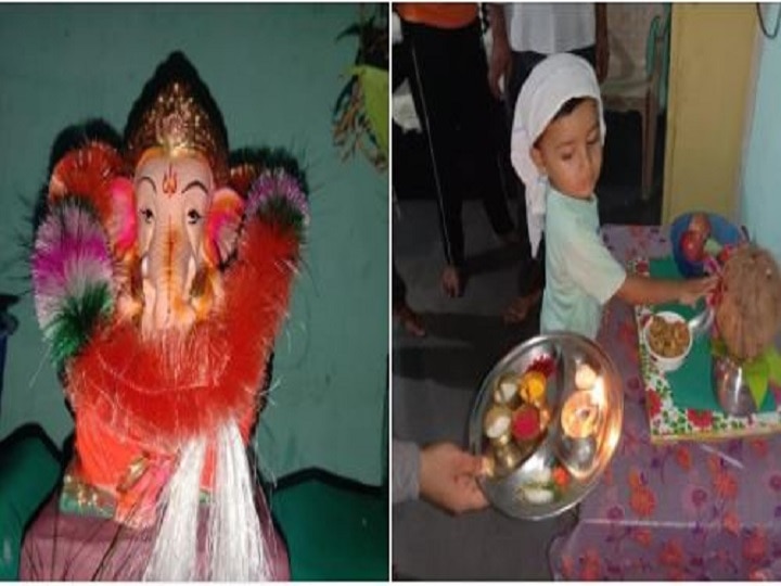 Muslim parents brought Ganesh idol in home at Kalamb, Osmanabad बाप्पासाठी चिमुकल्याचा आई-बापाकडे हट्ट, जातीभेदाच्या भिंती मोडत मुस्लीम कुटुंबात गणपती विराजमान