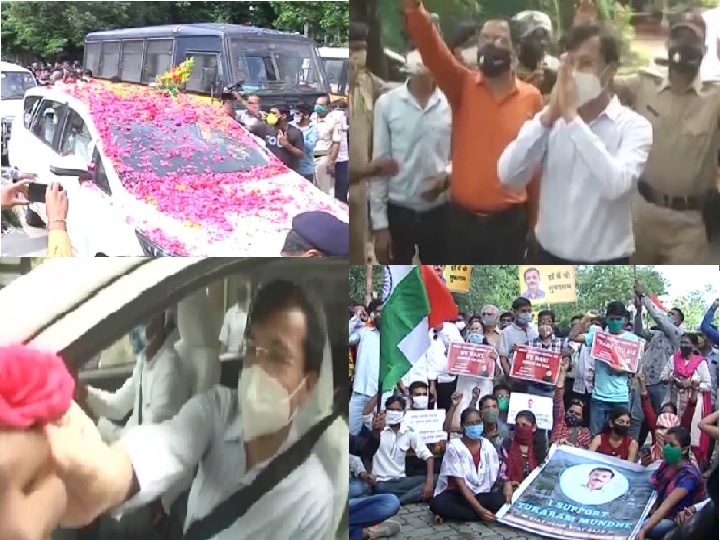 Flower showers on the car, slogans in support; Unique send off from Nagpurkar to former Municipal Commissioner Tukaram Mundhe गाडीवर पुष्पवृष्टी, समर्थनार्थ घोषणाबाजी; माजी मनपा आयुक्त तुकाराम मुंढेंना नागपूरकरांचा अनोखा निरोप