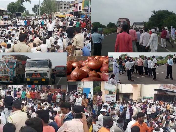 कांदा निर्यात बंदीविरोधात शेतकऱ्यांचा रास्तारोको; राजकीय नेत्यांचाही विरोध Onion Export Banned Government bans export of all varieties of onions with immediate effect, farmers upset कांदा निर्यात बंदीविरोधात शेतकऱ्यांचा रास्तारोको; राजकीय नेत्यांचाही विरोध