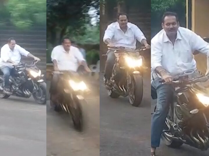 Satara - MP Udayanraje Bhosale rides bike after the activists request कार्यकर्त्याचा आग्रह उदयराजेंकडून पूर्ण, बाईकवरुन धूम स्टाईल फेरफटका!