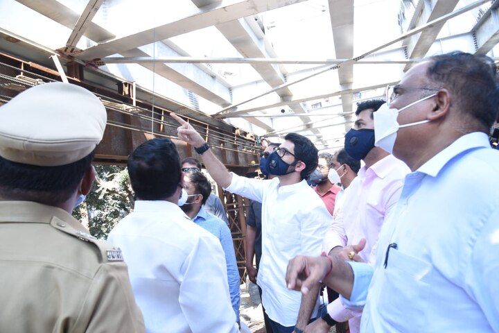 Patri bridge work is in progress after 3 years, Aditya Thackeray is present to see the work पत्रीपुलाचे काम 3 वर्षानंतर प्रगतीपथावर, काम पाहण्यास आदित्य ठाकरेंची उपस्थित