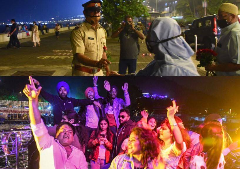 happy new year 2021 india Maharashtra Mumbai welcome new year 2021 Happy New Year 2021: कुठं बंदी तर कुठं जल्लोष, देशभरात नववर्षाचं स्वागत