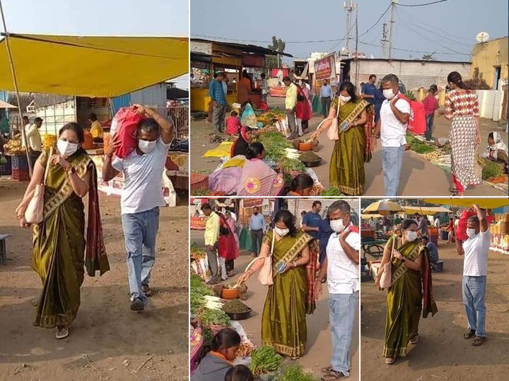 Simplicity of IAS Sunil Kendrakar, Kendrakar with wife at the weekly market ना बॉडीगार्ड, ना लवाजमा, IAS सुनील केंद्रेकर यांचा साधेपणा; पत्नीसह केंद्रेकर आठवडी बाजारात