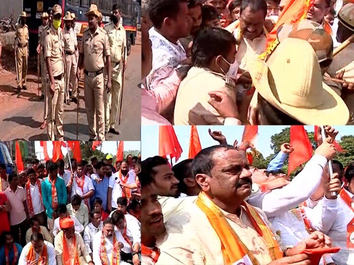 Karnataka police stopped the Shiv Sainiks who were going to hoist saffron in front of Belgaum Municipal Corporation बेळगाव महापालिकेसमोर भगवा फडकवण्यासाठी निघालेल्या शिवसैनिकांना कर्नाटक पोलिसांनी सीमेवर रोखलं