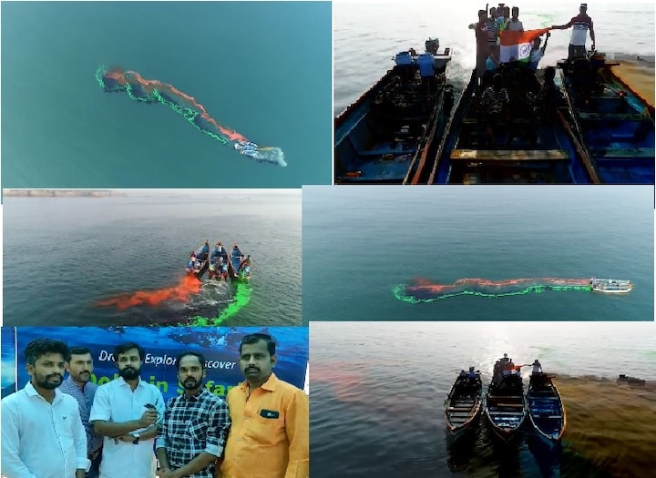Mountaineer Prajit Pardeshi made a 400 feet Indian flag in the Malvan sea on the occasion of Republic Day एव्हरेस्टवीर प्राजित परदेशी यांची अनोखी सलामी, मालवणच्या समुद्रात 400 फूट तिरंगा साकारला