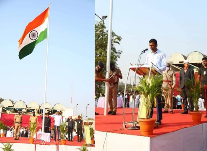 आज प्रजासत्ताक दिनानिमित्त उस्मानाबाद( धाराशिव) जिल्ह्याचे पालकमंत्री पालकमंत्री शंकरराव गडाख यांनी श्री तुळजाभवानी जिल्हा क्रीडा संकुल मैदान,उस्मानाबाद(धाराशिव) येथे ध्वजारोहण करत राष्ट्रध्वजास मानवंदना दिली व उपस्थितांना प्रजासत्ताक दिनाच्या शुभेच्छा दिल्या.