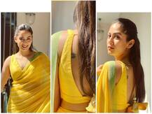 Yellow साडीत मीरा राजपूतचा ग्लॅमरस अवतार; फ्लॉन्ट केला टॅटू