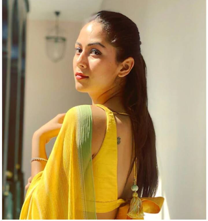 या फोटोंमध्ये मीराने डीप नेक ब्लाउज वेअर केला आहे.