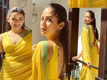 Yellow साडीत मीरा राजपूतचा ग्लॅमरस अवतार; फ्लॉन्ट केला टॅटू