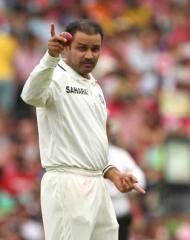 India's cricket player Virender Sehwag sets the field on the third day 3 of the second test match at the Sydney Cricket Ground in Sydney, Australia, Thursday, Jan. 5, 2012.(AP Photo/Rob Griffith)
