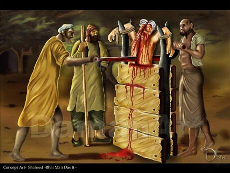  ਗੁਰੂ ਸਾਹਿਬ ਦੇ ਸਾਥੀ ਸਿੱਖ ਭਾਈ ਮਤੀ ਦਾਸ ਜੀ ਨੂੰ ਆਰੇ ਨਾਲ ਦੋਫਾੜ ਕਰਕੇ ਦਿੱਲੀ ਦੇ ਚਾਂਦਨੀ ਚੌਂਕ ਚ ਗੁਰੂ ਸਾਹਿਬ ਦੇ ਸਾਹਮਣੇ ਸ਼ਹੀਦ ਕੀਤਾ ਗਿਆ।
