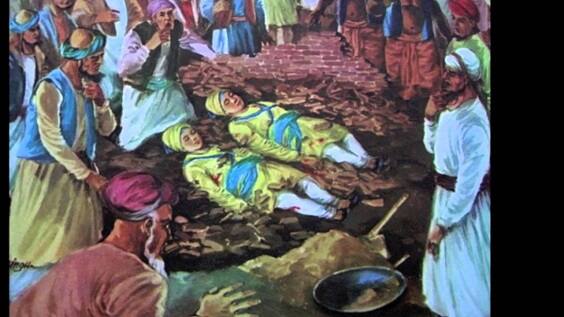 ਕੰਧ ਪੂਰੀ ਉਸਰ ਗਈ ਅਤੇ ਢਹਿ ਗਈ, ਸਾਹਿਬਜ਼ਾਦੇ ਸਿਰ ਕਲਮ ਕਰਕੇ ਸ਼ਹੀਦ ਕਰ ਦਿੱਤੇ ਗਏ।