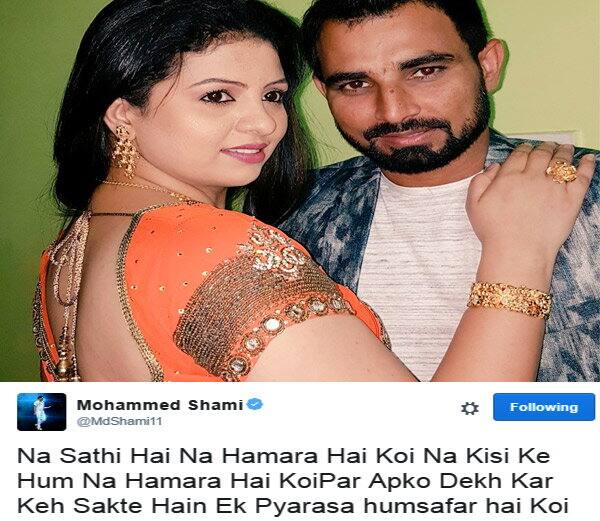  Mohammed Shami ‏@MdShami11 31 Dec 2016 Na Sathi Hai Na Hamara Hai Koi Na Kisi Ke Hum Na Hamara Hai KoiPar Apko Dekh Kar Keh Sakte Hain Ek Pyarasa humsafar hai Koi Happy new Year 