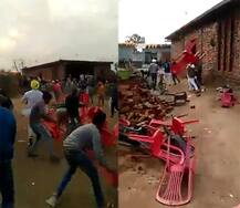 ਅਕਾਲੀ ਉਮੀਦਵਾਰ ਦੇ ਸਮਰੱਥਕਾਂ \'ਤੇ ਲੋਕਾਂ ਸੁੱਟੀਆਂ ਕੁਰਸੀਆਂ ਤੇ ਇੱਟਾਂ