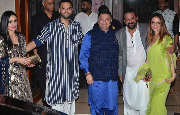 ਰਿਸ਼ੀ ਕਪੂਰ ਮੇਜ਼ਬਾਨ ਸੰਜੇ ਦੱਤ ਤੇ ਹੋਰ ਮਹਿਮਾਨਾਂ ਨਾਲ।