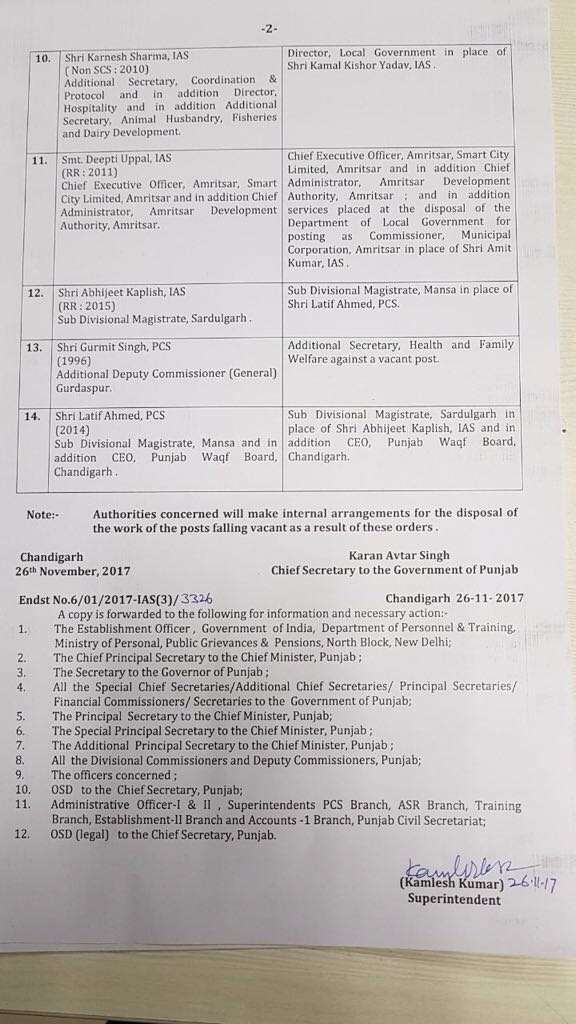 ਪੰਜਾਬ ਸਰਕਾਰ ਵੱਲੋਂ ਆਈਏਐਸ ਅਫਸਰਾਂ ਦੇ ਤਬਾਦਲੇ