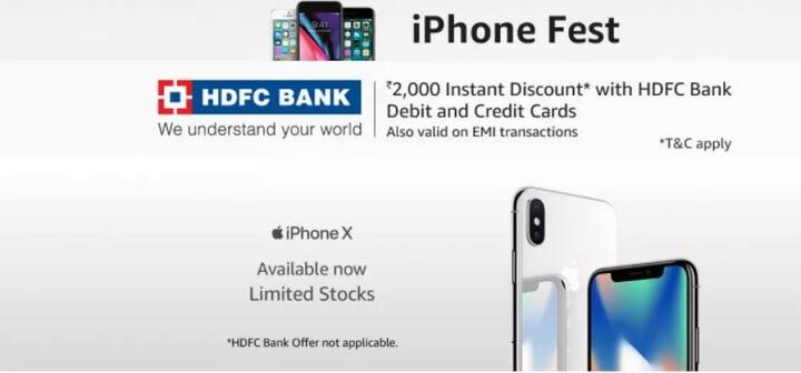ਸੇਲ ਵਿੱਚ ਆਈਫ਼ੋਨ X ਵੀ ਰੱਖਿਆ ਜਾਵੇਗਾ। ਹਾਲਾਂਕਿ, ਇਸ 'ਤੇ ਕੋਈ ਛੋਟ ਨਹੀਂ ਮਿਲੇਗੀ ਪਰ ਈ.ਐਮ.ਆਈ. ਵਿਕਲਪ ਚੁਣਨ 'ਤੇ 2000 ਰੁਪਏ ਦਾ ਕੈਸ਼ਬੈਕ ਮਿਲੇਗਾ।