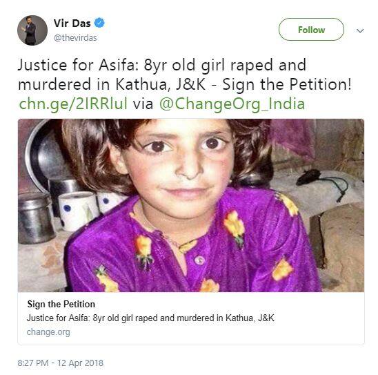 ਇਸ ਕੇਸ ‘ਚ ਅਸੀਫਾ ਨੂੰ ਇਨਸਾਫ ਦਿਵਾਉਣ ਲਈ ਸਿਰਫ ਆਮ ਲੋਕ ਹੀ ਨਹੀਂ ਬਾਲੀਵੁੱਡ ਤੇ ਪਾਲੀਵੁੱਡ ਦੇ ਸਟਾਰ ਵੀ ਹੁਣ ਇਕਜੁੱਟ ਹੋ ਗਏ ਨੇ।