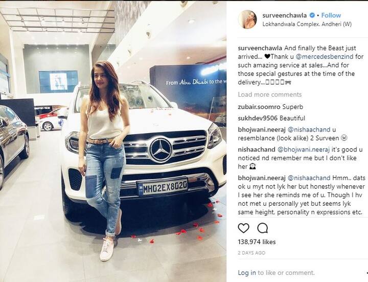 ਇਸ ਤੋਂ ਇਲਾਵਾ ਹਾਲ ਹੀ ‘ਚ ਸੁਰਵੀਨ ਚਾਵਲਾ ਨੇ ‘Mercedes Benz’ ਖਰੀਦੀ ਹੈ, ਜਿਸ ਦੀ ਕੀਮਤ 1 ਕਰੋੜ ਹੈ। ਇਸ ਮਰਸਡੀਜ਼ ਜੀਐਲਐਸ 350ਡੀ ਕਾਰ ਨੂੰ ਸਾਲ 2016 ‘ਚ ਭਾਰਤੀ ਬਾਜ਼ਾਰ ‘ਚ ਲਾਂਚ ਕੀਤਾ ਸੀ। ਸੁਰਵੀਨ ਚਾਵਲਾ ਨੇ ਇਸ ਦੀਆਂ ਕੁਝ ਤਸਵੀਰਾਂ ਆਪਣੇ ਇੰਸਟਾਗ੍ਰਾਮ ਅਕਾਊਂਟ ‘ਤੇ ਵੀ ਸ਼ੇਅਰ ਕੀਤੀਆਂ ਹਨ।