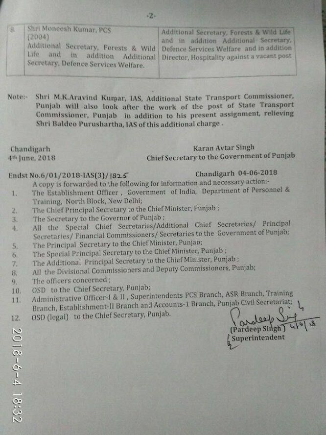 ਕੈਪਟਨ ਨੇ ਪ੍ਰਸ਼ਾਸਨਿਕ ਅਧਿਕਾਰੀਆਂ ਦੇ ਕੀਤੇ ਤਬਾਦਲੇ