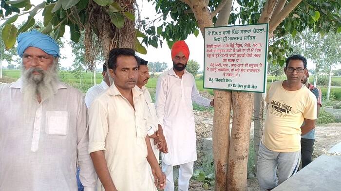 ਫਲੈਕਸ ਬੋਰਡ ’ਤੇ ਕੁਝ ਇਸ ਤਰ੍ਹਾਂ ਲਿਖਿਆ ਗਿਆ ਹੈ-ਮੈਂ ਪਿੱਪਲ ਵਾਸੀ ਸਰਾਵਾ ਬੋਦਲਾ ਸ੍ਰੀ ਮੁਕਤਸਰ ਸਾਹਿਬ ਬੇਨਤੀ ਕਰਦਾ ਹਾਂ ਕਿ ਮੈਨੂੰ ਸਿੰਦੂਰ, ਮੌਲੀ, ਅਨਾਜ, ਕੱਪੜੇ ਜਾਂ ਹੋਰ ਚੀਜ਼ਾਂ ਦੀ ਜ਼ਰੂਰਤ ਨਹੀ ਹੈ ਅਤੇ ਨਾ ਹੀ ਇਸ ਤਰ੍ਹਾਂ ਦੇ ਕਿਸੇ ਟੂਣੇ-ਟਮਾਨੇ ਰਾਹੀਂ ਤੁਹਾਡੀ ਕੋਈ ਮਦਦ ਕਰ ਸਕਦਾ ਹਾਂ। ਮੈਨੂੰ ਪਾਣੀ, ਖਾਦ ਤੇ ਕਾਟ-ਸ਼ਾਂਟ ਦੀ ਜ਼ਰੂਰਤ ਹੈ। ਮੈਂ ਤੁਹਾਨੂੰ ਆਕਸੀਜਨ, ਛਾਂ ਅਤੇ ਸ਼ੁੱਧ ਵਾਤਾਵਰਣ ਦੇ ਸਕਦਾ ਹਾਂ