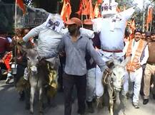 ਸ਼ਿਵ ਸੈਨਾ ਨੇ ਸਿੱਧੂ ਤੇ ਖਾਲਿਸਤਾਨੀ ਚਾਵਲਾ ਦੇ ਪੁਤਲੇ ਫੂਕੇ, ਗਧੇ \'ਤੇ ਰੱਖ ਕੇ ਕੱਢਿਆ ਜਲੂਸ