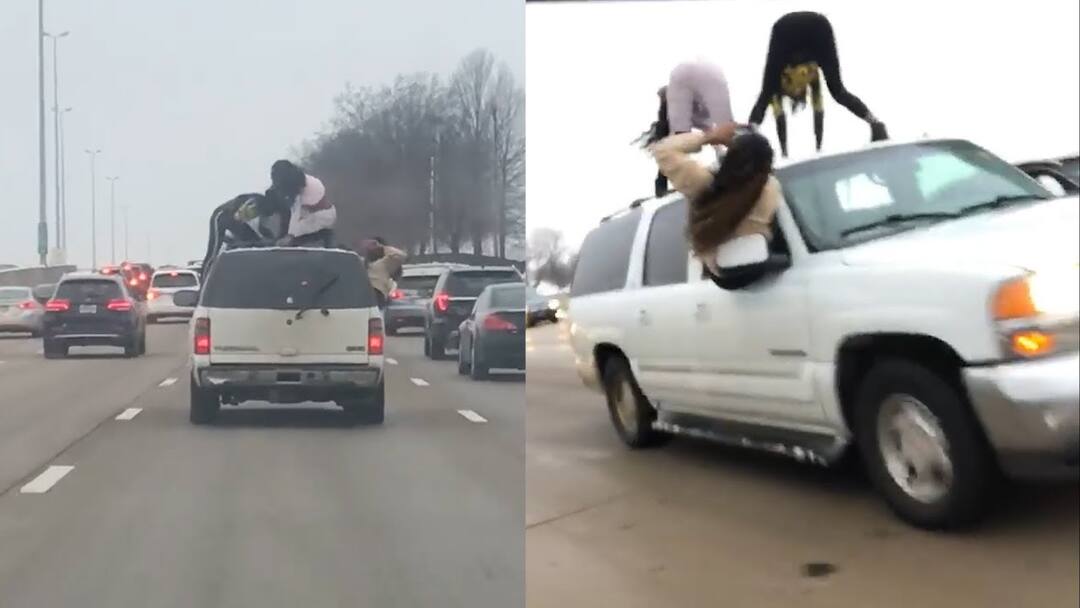 Video captures women 'twerking' on SUV driving on highway ਮੌਤ ਨੂੰ ਮਾਸੀ ਕਹਿੰਦੀਆਂ ਇਹ ਮੁਟਿਆਰਾਂ, ਕਾਰ 'ਤੇ ਚੜ੍ਹ ਕੇ ਕੀਤਾ ਖ਼ਤਰਨਾਕ ਕੰਮ