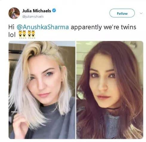 ਮਿਸ਼ੇਲ ਨੇ ਅਨੁਸ਼ਕਾ ਨੂੰ ਟੈਗ ਕਰਕੇ ਟਵੀਟ ‘ਤੇ ਲਿਖਿਆ ਕਿ ਆਪਾ ਦੋਵੇਂ ਟਵਿਨਸ ਹਾਂ।
