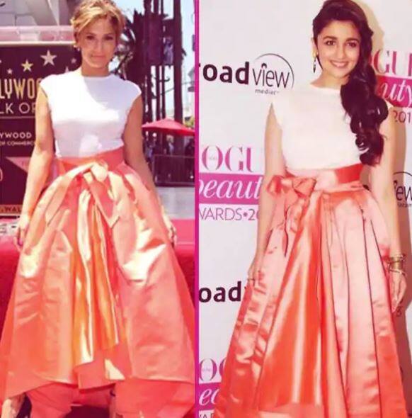 ਆਲਿਆ ਭੱਟ ਹਾਲੀਵੁੱਡ ਦੀ ਫੇਮਸ ਐਕਟਰਸ ਤੇ ਸਿੰਗਰ ਜੈਨੀਫਰ ਲੋਪੇਜ ਦੇ ਲੁੱਕ ਦੀ ਨਕਲ ਕਰ ਚੁੱਕੀ ਹੈ।