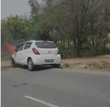 ਸੜਕ \'ਤੇ ਆਈ-20 ਕਾਰ \'ਚੋਂ ਨਿਕਲੇ ਭਾਂਬੜ, ਵੇਖੋ ਤਸਵੀਰਾਂ