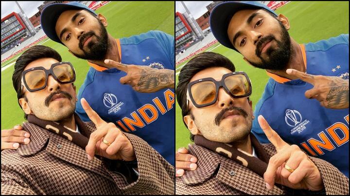 ਇਸ ਤਸਵੀਰ ‘ਚ ਦੇਖ ਸਕਦੇ ਹੋ ਕਿ ਰਣਵੀਰ ਸਿੰਘ ਬੱਲੇਬਾਜ਼ ਕੇਐਲ ਰਾਹੁਲ ਨਾਲ ਸੈਲਫੀ ਲੈਂਦੇ ਨਜ਼ਰ ਆ ਰਹੇ ਹਨ।