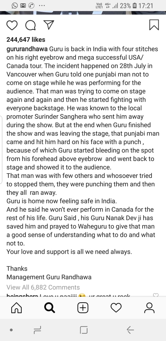 ਗੁਰੂ ਰੰਧਾਵਾ ਨੇ ਲਿਆ ਵੱਡਾ ਫੈਸਲਾ, ਕੈਨੇਡਾ 'ਚ ਕਦੇ ਨਹੀ ਕਰਨਗੇ ਪ੍ਰਫਾਰਮ