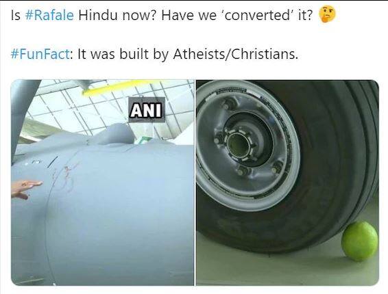 ਲੋਕਾਂ ਨੇ ਇਹ ਵੀ ਪੁੱਛਿਆ ਕੀ ਰਾਫੇਲ ਹਿੰਦੂ ਹੋ ਗਿਆ।
