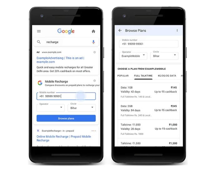 Now you can recharge with google search ਹੁਣ ਤੁਸੀਂ Google search 'ਤੇ ਹੀ ਕਰ ਸਕਦੇ ਹੋ ਫੋਨ ਰੀਚਾਰਜ, ਜਾਣੋ ਕਿਵੇਂ