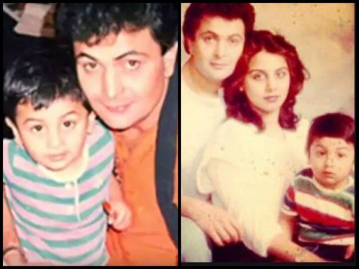 ਰਣਬੀਰ ਕਪੂਰ ਆਪਣੀ ਮਾਂ ਨੀਤੂ ਕਪੂਰ ਤੇ ਪਾਪਾ ਰਿਸ਼ੀ ਕਪੂਰ ਨਾਲ ਨਜ਼ਰ ਆ ਰਹੇ ਹਨ।