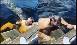 ਨਦੀ 'ਚ ਤੈਰ ਰਿਹਾ ਸੀ ਸ਼ਖਸ, ਮਗਰਮੱਛ ਨੇ ਅਚਾਨਕ ਮੂੰਹ ਖੋਲ੍ਹ ਕੇ ਕੀਤਾ ਅਟੈਕ 