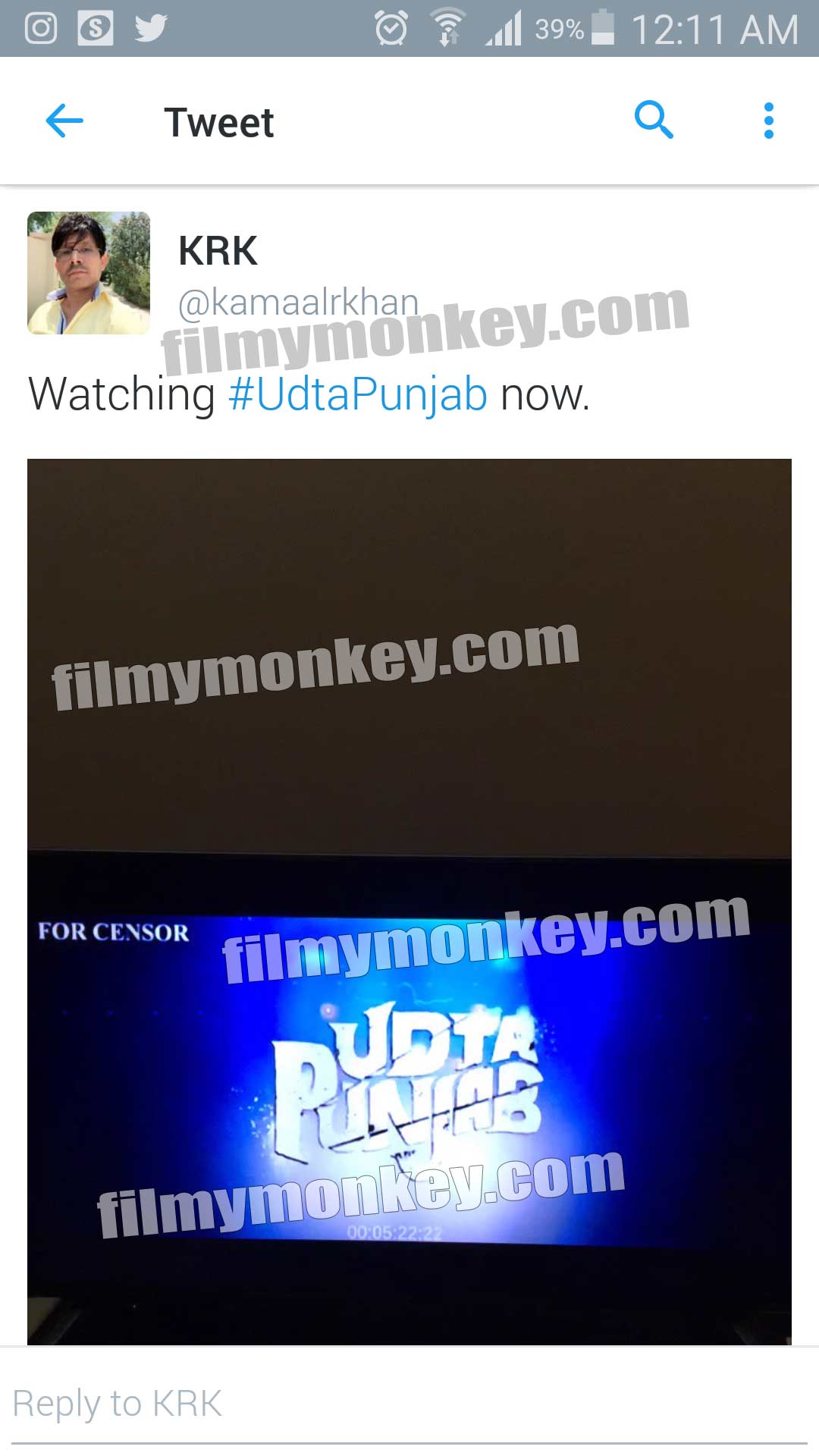 SHOCKING! A Bollywood Celebrity WATCHED LEAKED Censor Copy of 'Udta Punjab'; See his DELETED TWEET!