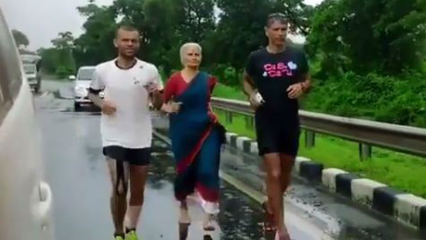 Watch: Milind Soman’s 76-yr-old mom runs with him barefoot wearing a Sari!