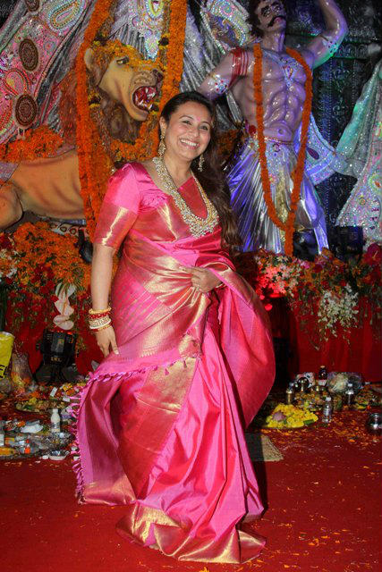 SEE PICS: Rani Mukerji's FIRST PUBLIC appearance post baby Adira's birth at Durga Puja pandal; Actress looked GORGEOUS in a PINK sari!