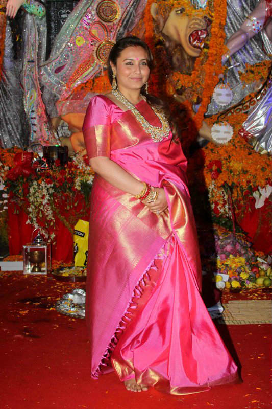 SEE PICS: Rani Mukerji's FIRST PUBLIC appearance post baby Adira's birth at Durga Puja pandal; Actress looked GORGEOUS in a PINK sari!