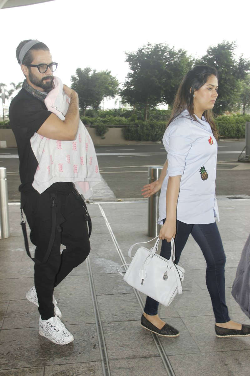 SEE PICS: Shahid Kapoor SPOTTED with NEWBORN baby Misha & wife Mira at the Airport!