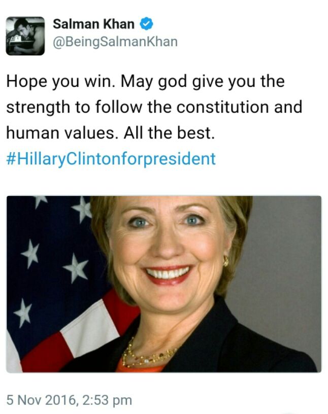 Salman's tweet in support of Hillary Clinton