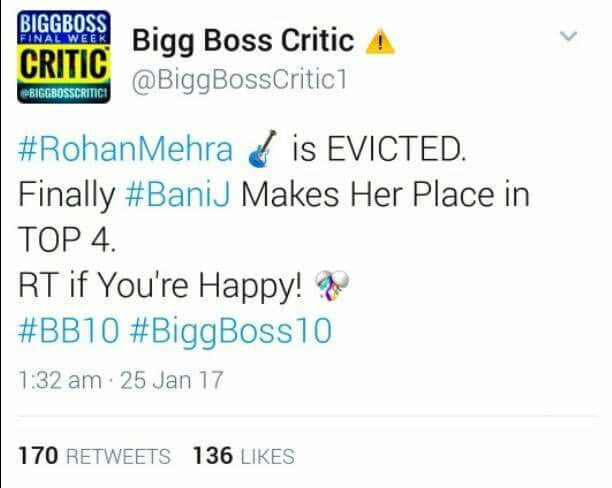 Bigg Boss 10 Mid-week EVICTION: Rohan Mehra, Bani J.. Here's who got ELIMINATED!