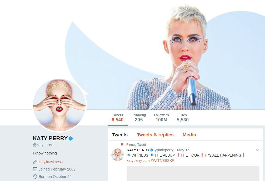 WOAH! Singer Katy Perry becomes the most followed person on Twitter with 100 million followers!