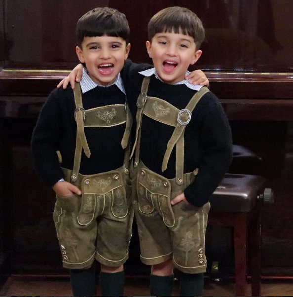 Celina's 5 yr old twin sons Viraaj and Winston were born in March 2012