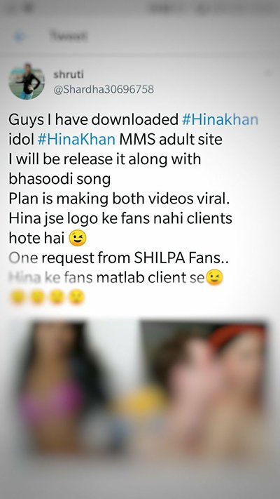 400px x 711px - Shilpa Shinde MMS leak controversy: OMG! Now a fan threatens to LEAK Hina  Khan's MMS by posting a SLEAZY PIC online!