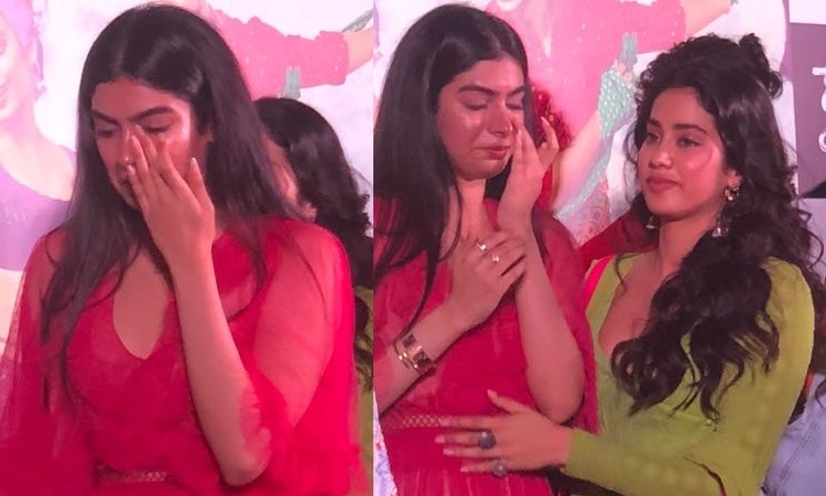 Khushi Kapoor breaks down to tears at sister Janhvi's 'Dhadak' movie trailer launch as cousin Shanaya consoles her! VIDEO INSIDE