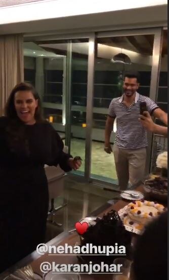 PICS & VIDEOS: Pregnant Neha Dhupia glows at her star-studded BIRTHDAY BASH hosted by BFF Karan Johar!