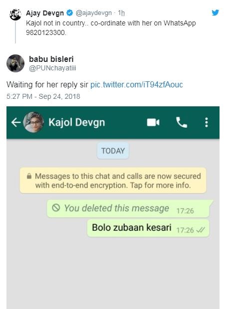 OOPS! Ajay Devgn accidentally shares wife Kajol's WhatsApp number; Twitterati trolls him